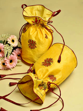 Madhubani Handpainted Silk Potli Beige