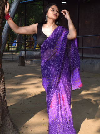 Grape Byte Purple Bandhej Saree