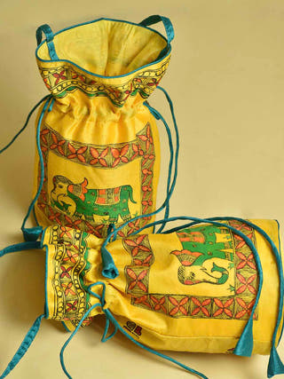 Madhubani Handpainted Silk Potli Elephant
