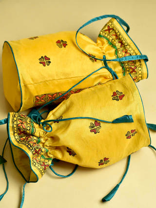 Madhubani Handpainted Silk Potli Elephant