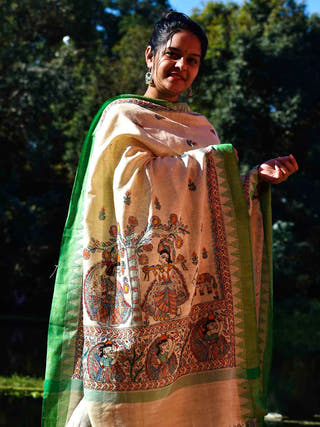 Madhubani Hand Painted Cotton Dupatta Multicolor