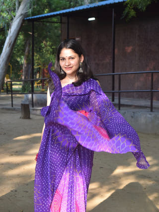 Grape Byte Purple Bandhej Saree