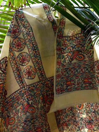 Madhubani Hand Painted Silk Dupatta