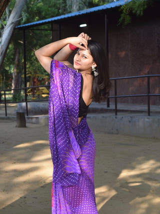 Grape Byte Purple Bandhej Saree