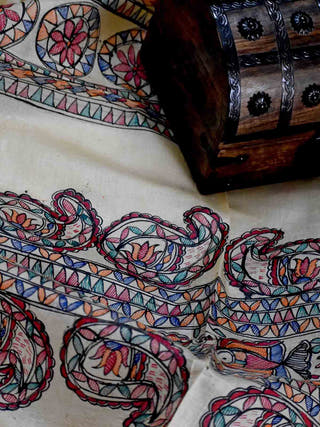 Madhubani Hand Painted Silk Dupatta