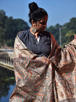 Madhubani Hand Painted Silk Dupatta