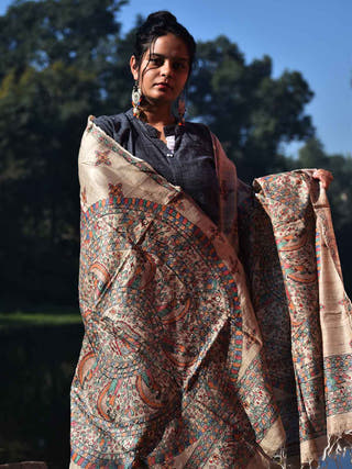 Madhubani Hand Painted Silk Dupatta