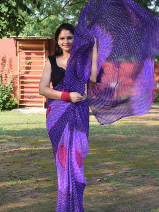Grape Byte Purple Bandhej Saree