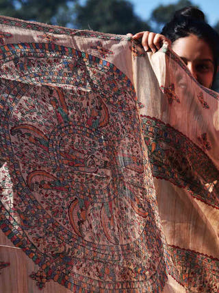Madhubani Hand Painted Silk Dupatta