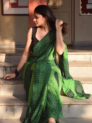 Zesty Whiz Green Bandhej Saree