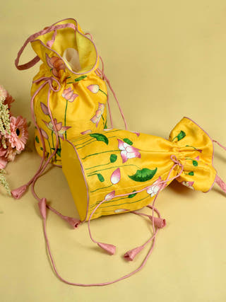 Pichwai Inspired Handpainted Silk Potli