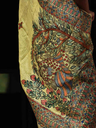 Handpainted Madhubani Linen Radha Krishna Dupatta