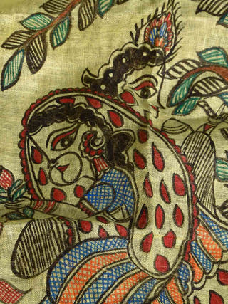 Handpainted Madhubani Linen Radha Krishna Dupatta