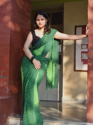 Zesty Whiz Green Bandhej Saree