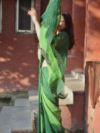 Zesty Whiz Green Bandhej Saree