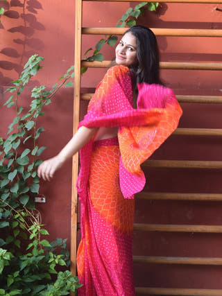 Royal Pixels Pink Bandhej Saree