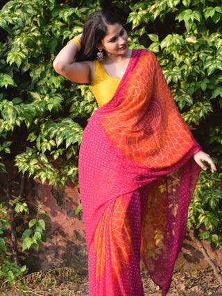 Royal Pixels Pink Bandhej Saree