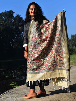Madhubani Hand Painted Cotton Dupatta Multicolor