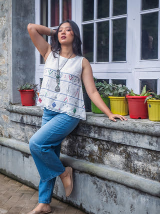 White Mist Cotton Jamdani Top