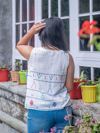 White Mist Cotton Jamdani Top