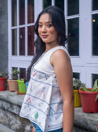 White Mist Cotton Jamdani Top