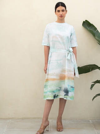 Moss Print Belt Dress