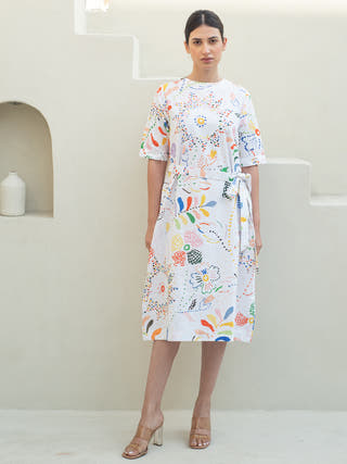 Intricate Print Belt Dress