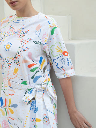 Intricate Print Belt Dress