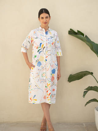 Intricate Print Shirt Dress