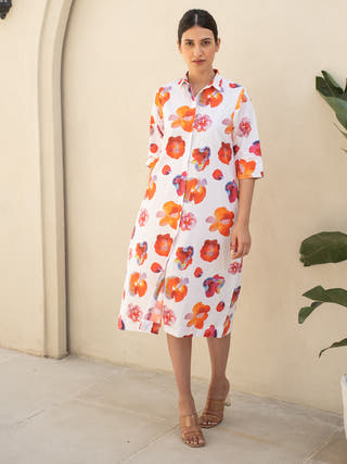 Rose Print Shirt Dress
