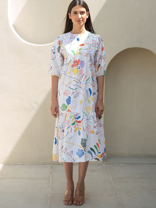 Intricate Print Bottom Flare Dress