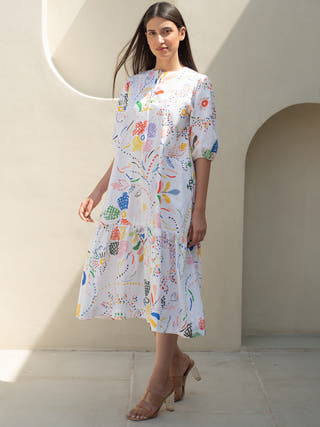 Intricate Print Bottom Flare Dress