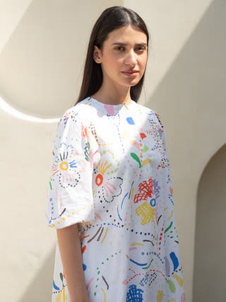 Intricate Print Bottom Flare Dress