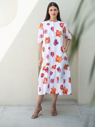 Rose Print Bottom Flare Dress