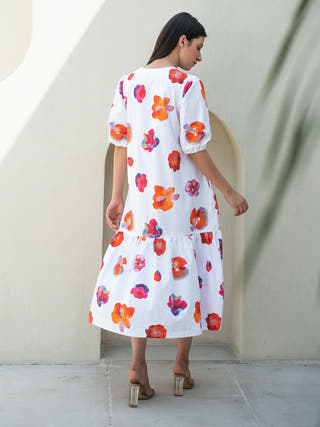 Rose Print Bottom Flare Dress