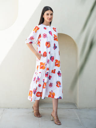 Rose Print Bottom Flare Dress