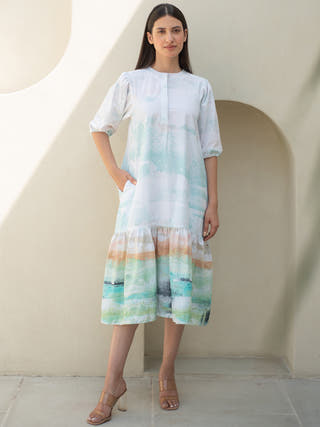 Moss Print Bottom Flare Dress