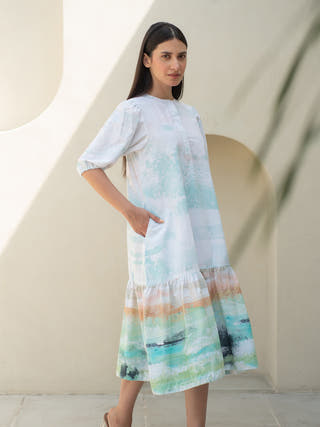 Moss Print Bottom Flare Dress