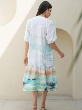 Moss Print Bottom Flare Dress