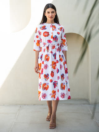 Rose Print Elasticated Waist Dress