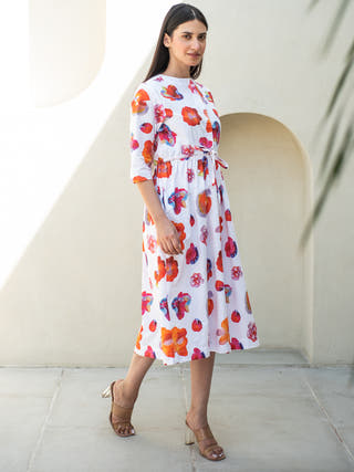 Rose Print Elasticated Waist Dress