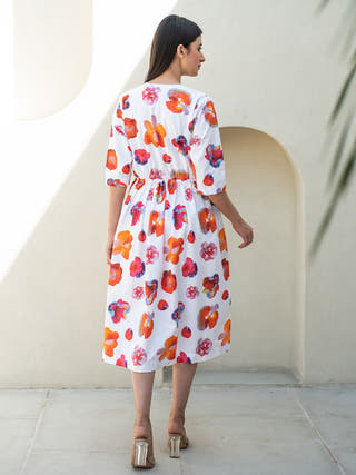 Rose Print Elasticated Waist Dress
