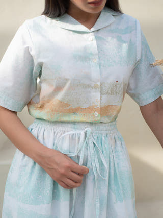 Moss Print Cuban Collar Shirt with Skirt