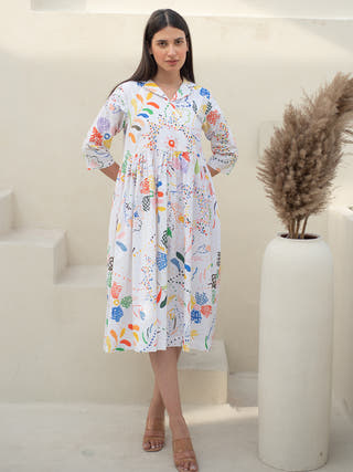 Intricate Print Cuban Collar Dress