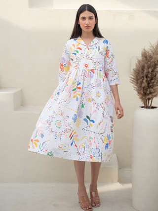 Intricate Print Cuban Collar Dress