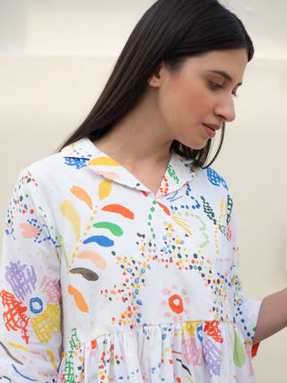 Intricate Print Cuban Collar Dress