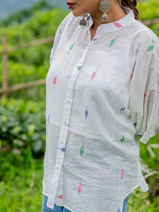 White Leaf Cotton Jamdani Shirt