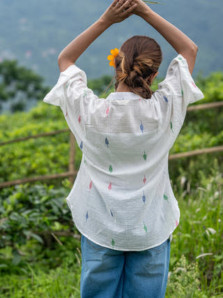 White Leaf Cotton Jamdani Shirt