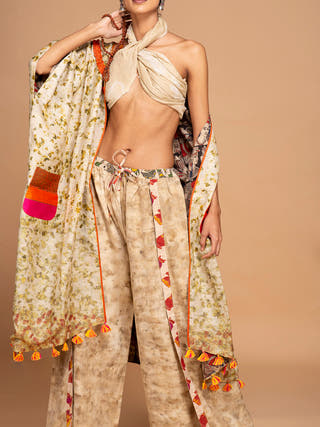 Ecoprinted Handwoven Reversible Paasbaan Kimono Jacket White Bageeya