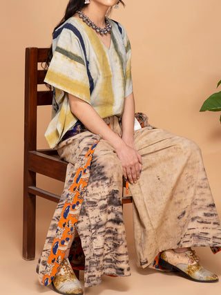 Ecoprinted Handwoven Kimono Crop Top Blue & Green Bageeya
